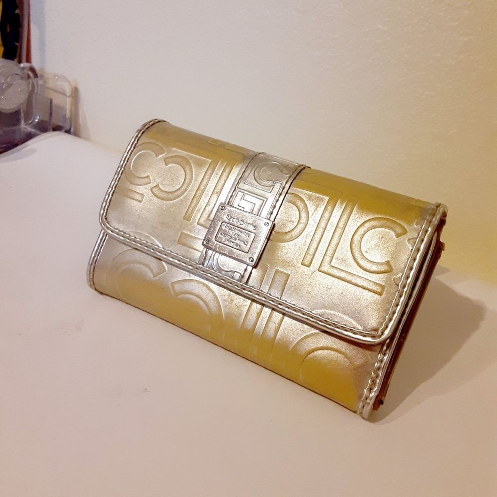 Vintage Liz Claiborne Gold Monogram Trifold Wallet 80's Heritage Core Rare Find